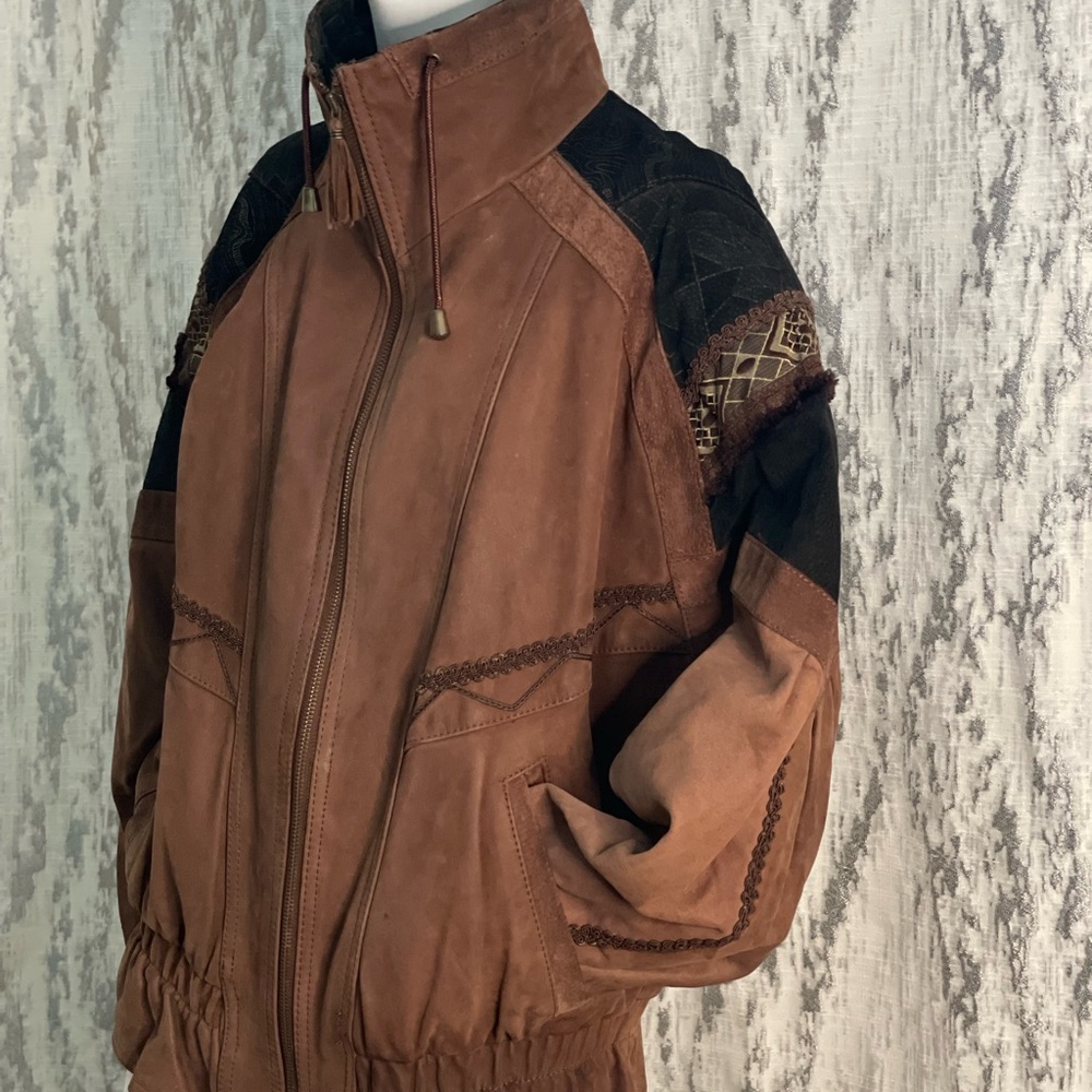 Vintage Winlit Genuine Leather Bomber Jacket with Patchwork Accents